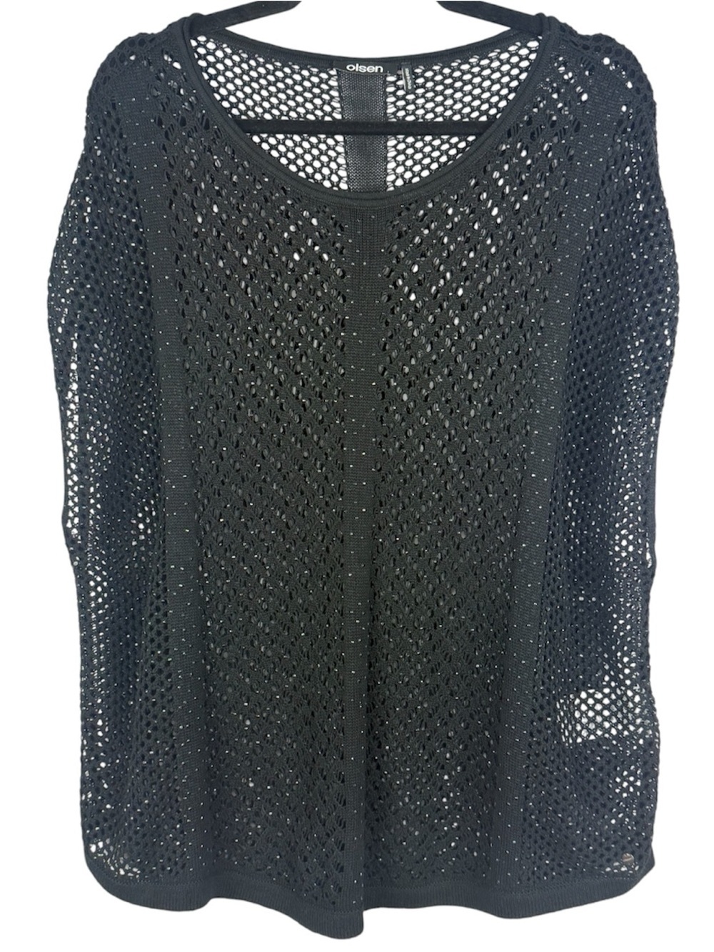 Olsen "Olivia" Black Embellished Open Knit Crochet Top Sz US L/14 Oversized